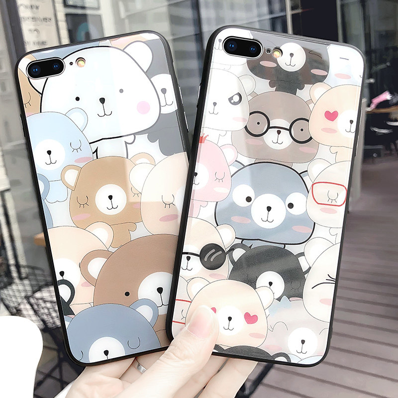 DZ Apple 7plus mobile phone protects the shell of women soft side glass 6plus button bear 6s protective suit iPhoneX new Apple 8plus anti-slip 7p cartoon 6splus