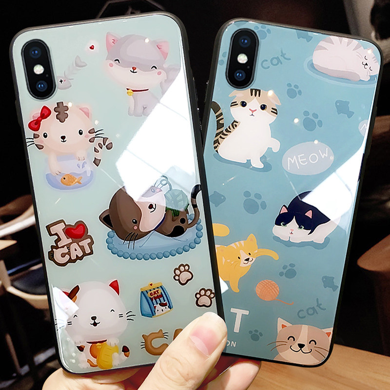 DZ Apple x mobile phone protection shell 10 female with cute cartoon glass iphoneX anti-fall teenage girl's heart personality wave card new 8x tempered glass XS mirror kitty Korean couple x protective sleeve xs