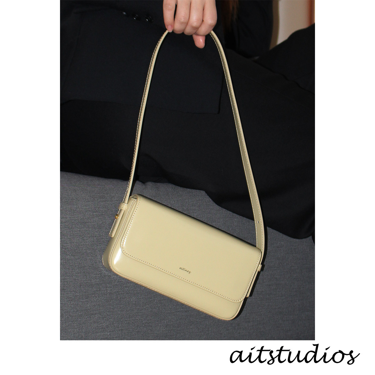 aitstudios baguette original design genuine leather faststick mahjong with dog armband single shoulder bag cream yellow