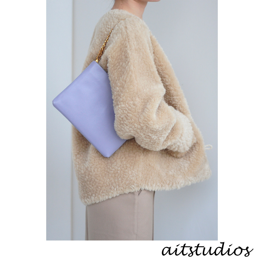 aitstudios UNIQUE original ins wind leather chain mahjong dog shoulder messenger bag taro purple