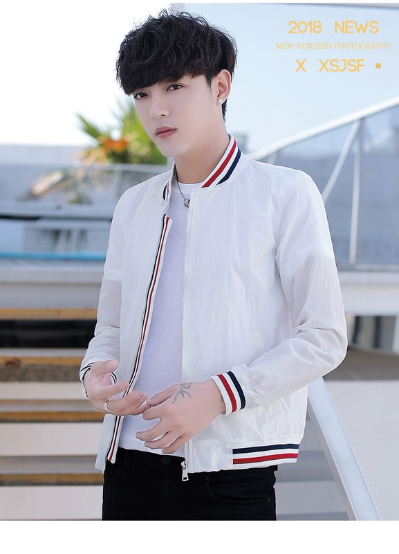 Mùa hè 2018 nam áo khoác mỏng phần mới của Hàn Quốc phiên bản của mỏng thanh niên áo khoác xu hướng kem chống nắng quần áo đẹp trai áo khoác nam hàng hiệu