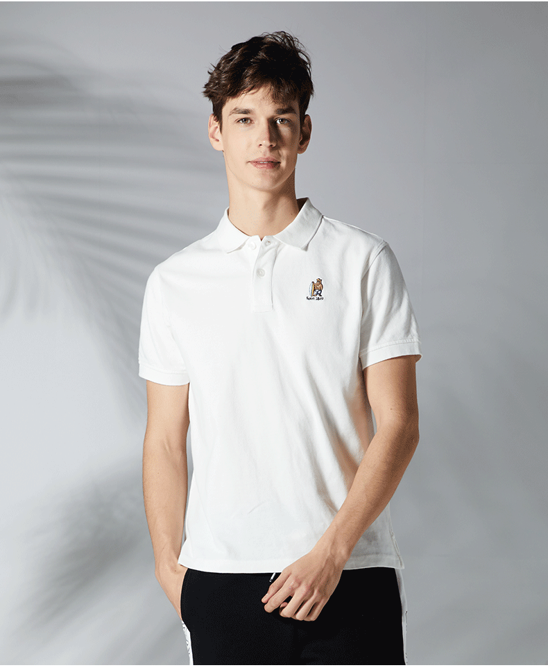 WHO. A. U2018 mùa hè mới POLO áo rắn màu lướt gấu thêu T-Shirt nam WHHA823M10