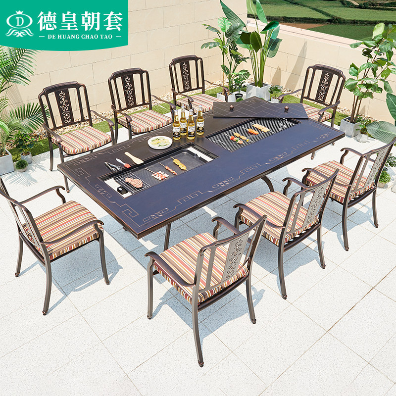 Courtyard Outdoor Terrace Barbecue Table And Chairs Outdoor Open Cast Aluminum Home Commercial Smoke-free Carbon Toasted Barbecue Grill