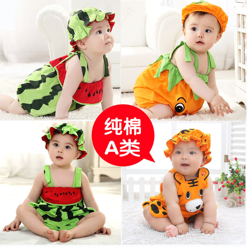 Summer baby clothes watermelon styling Children's harnesses 0-1-2-year-old baby Performance Costume 3 Fruit Sweaters