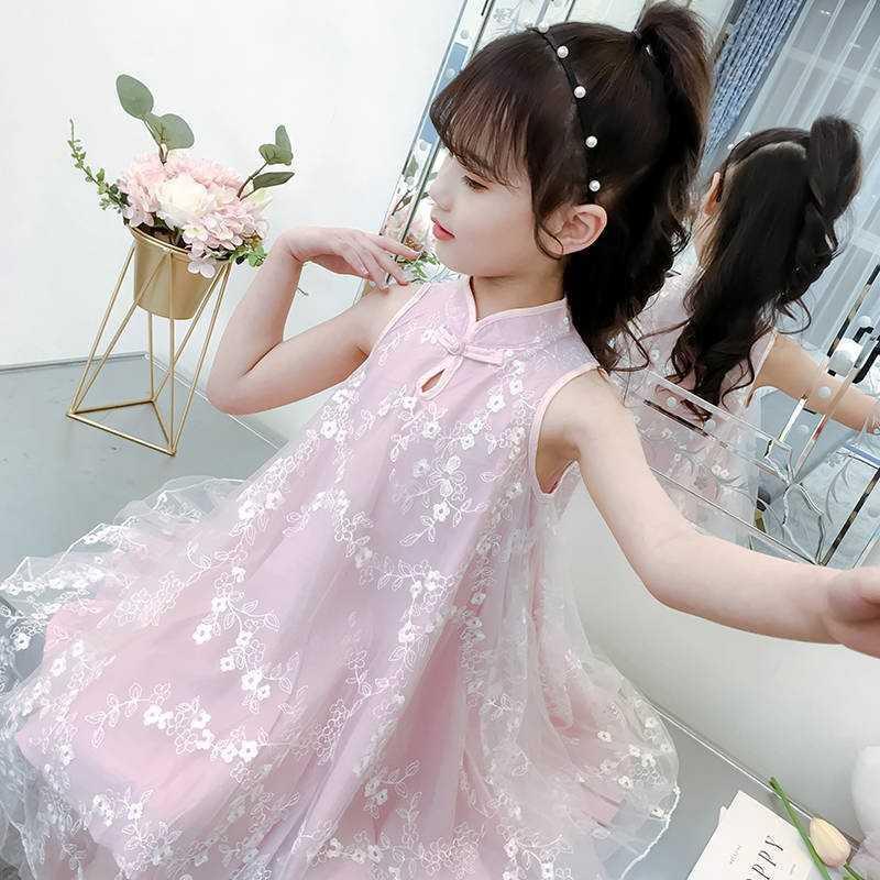 Summer Dress Children Foreign Dress Princess Dress Girl Qipao Hanfu Little Girl Nine Year Old Sleeveless Net Veil Dress Foreign