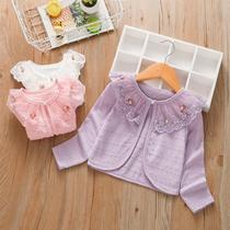 Girls outer shawl fashionable spring and summer coat baby girls sun protection jacket waistcoat air-conditioning shirt thin lace top