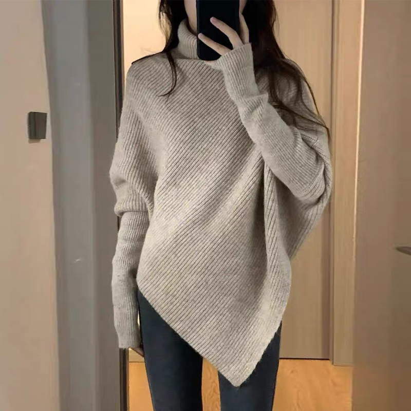 Designed Turtleneck Cashmere Sweater for Women, Thickened, Asymmetrical, Loose Sweater, Lazy Style Knitted Top, New Autumn and Winter Style Designed Turtleneck Cashmere Sweater for Women, Thickened, Asymmetrical, Loose Sweater, Lazy Style Knitted Top, New Autumn and Winter Style
