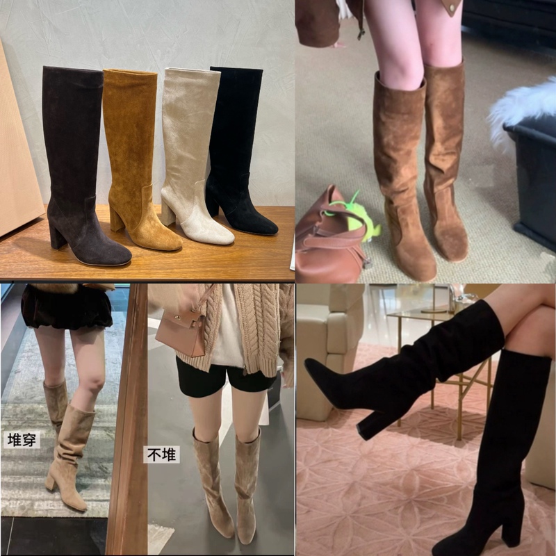 【Mu You Shoes】Gr Chunky Heel Stacked Boots, First Layer Cowhide Slimming High Boots, Knee-High Boots, Riding Boots for Women 【Mu You Shoes】Gr Chunky Heel Stacked Boots, First Layer Cowhide Slimming High Boots, Knee-High Boots, Riding Boots for Women
