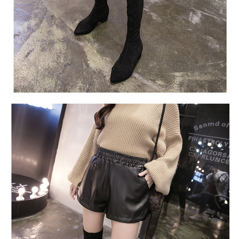 Quần short da nữ 2018 mới thu đông mới size lớn chất béo MM phiên bản Hàn Quốc của quần cạp cao cạp cao rộng một chữ Quần da PU mỏng quần sooc bò nữ cạp cao