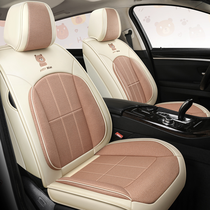 Full Coverage Summer Car Seat Cover, Bhutan Cotton and Linen Breathable Seat Cover, Linen-Specific Cushion, Universal Seat Cushion for All Seasons