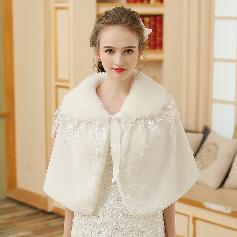 Fur Cape New Bride White Cloak Imitation Rabbit Fur Short Version Wedding Dresses External Hitch Warm And Soft Shawl