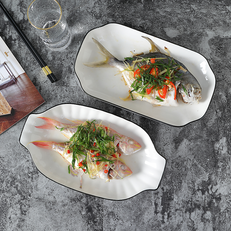 Creative Cutlery Ceramic Fish Dish Pure White Household Steamed Fish Dish Dishes Special Saucer Dishes Hotel Home