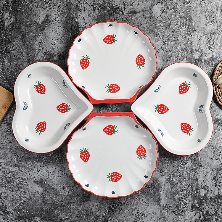 Home Ceramic Tray Cutlery Sets Dining Room Plate Soup Pan Creative Plate Mesh Red Pan Microwave Breakfast Dish