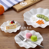 Hotel western tableware Steak flat plate Creative pure white ceramic plate Household dish fruit snack plate 