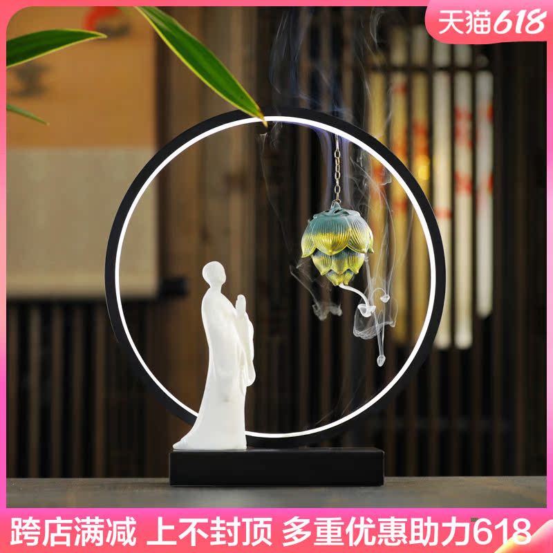 Chinese Style Creative Incense Stove Turn Back Ceramic Home Indoor Genguan With LED Luminous Hanging Sandalwood Lavender Pendulum