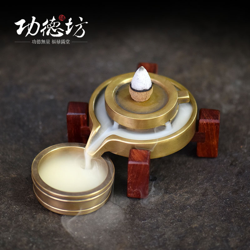 Merit Square viewing reverse flow incense burner Pure copper wood aroma stove Home indoor Zen creative ornaments
