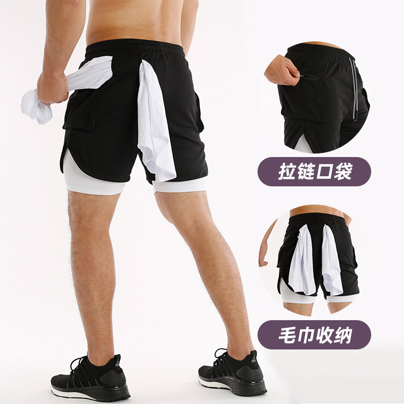 Track and field shorts men's anti-walking tight marathon running physical examination training five-point pants double-layer fitness sports shorts