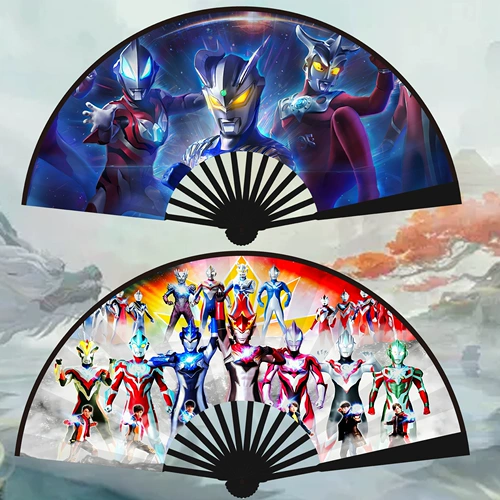 Ultra, мультяшный Ультрамен Тига, маленькая летняя двусторонная игрушка, китайский круглый веер