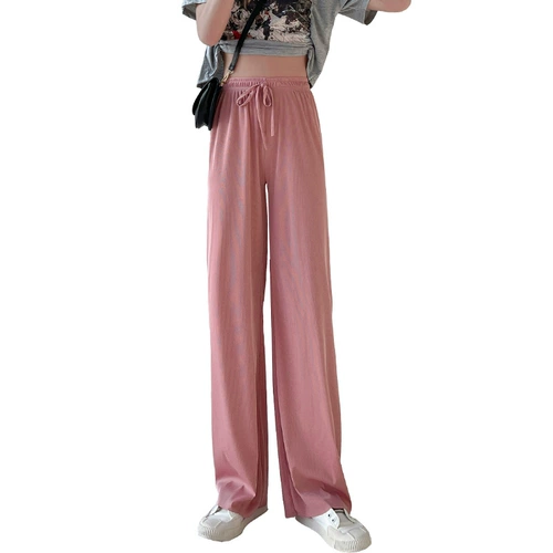 Шифоновые летние тонкие спортивные черные штаны для отдыха, высокая талия, свободный прямой крой