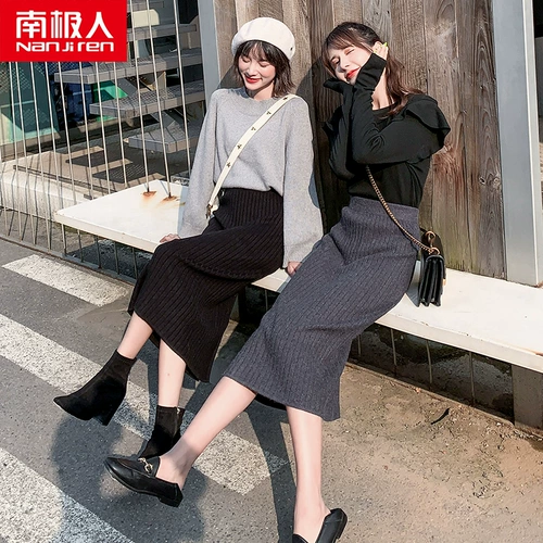 Трикотажная демисезонная длинная шерстяная юбка, 2019, высокая талия