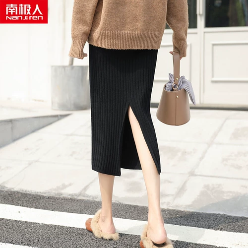 Трикотажная демисезонная длинная шерстяная юбка, 2019, высокая талия