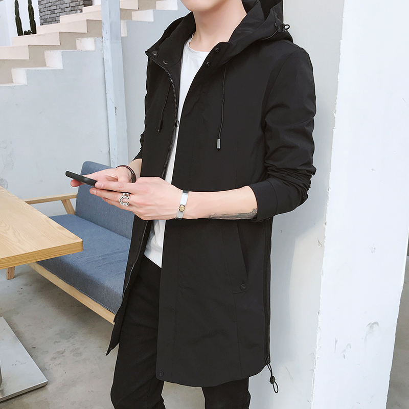 Ветровка мужская средней длины с красивым капюшоном, новинка весны и осени 2025, модный повседневный мужской плащ корейской версии slim fit