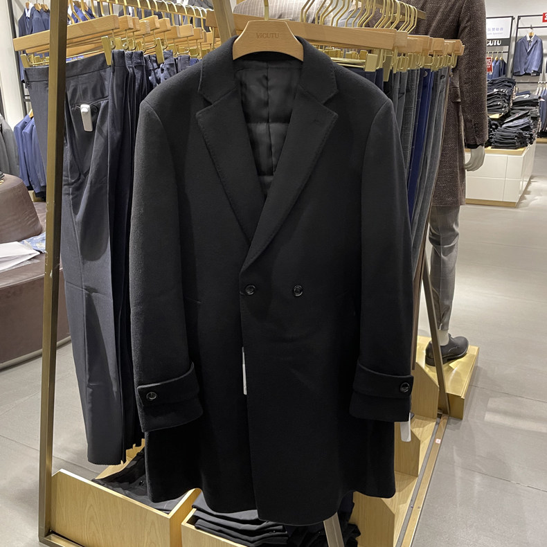 Veggier specializes in men's wool plus cotton big clothes business casual black medium long version turtcoat fur coats