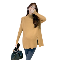 Maternity sweater autumn and winter loose thickened warm half turtleneck bottoming sweater winter outer wear nursing top jacket