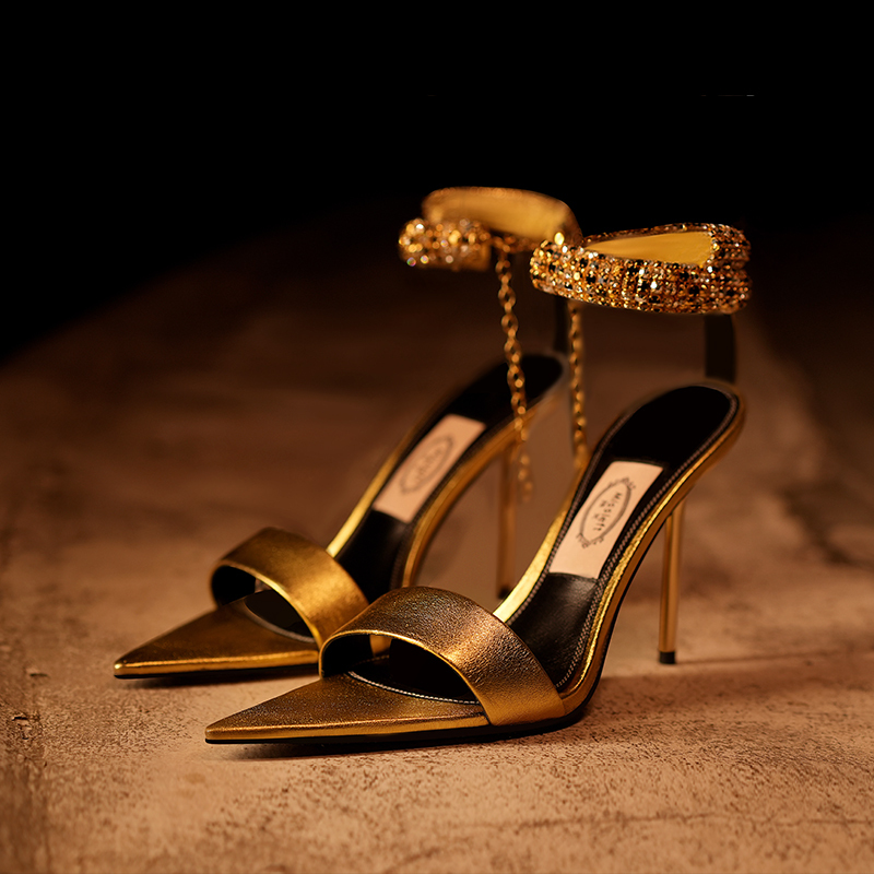 Miss Left/Single Lady【Symphony Queen】Open-Toe Sandals with Dazzling Stones for Women, Luxurious Single-Strap Simple High Heels