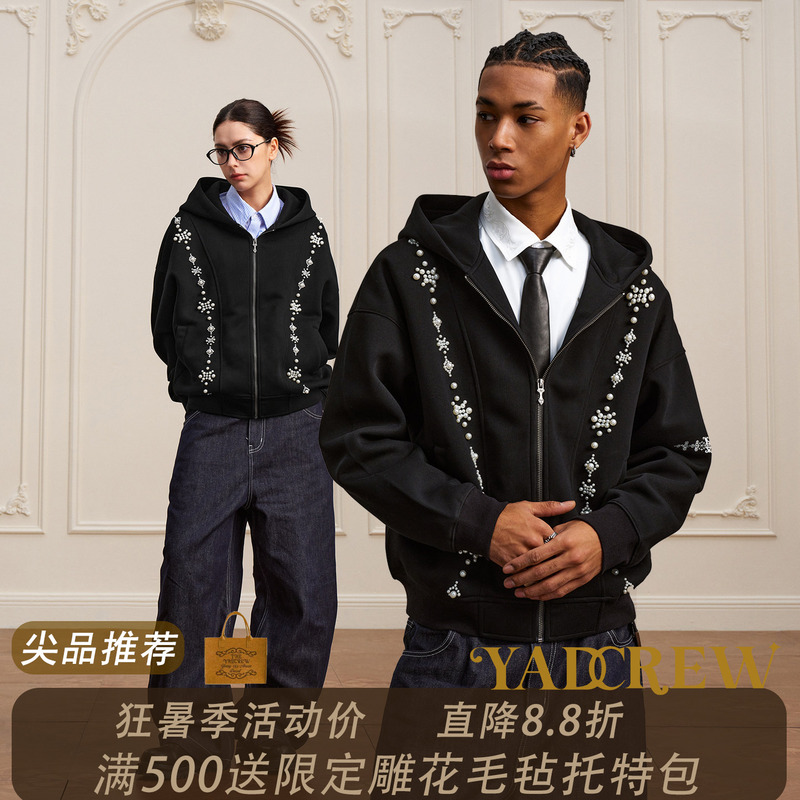 Yadcrew Star Track String Mark Pearl Cardigan Hoodie Sweatshirt Unisex Loose Casual Zipper Jacket Yadcrew Star Track String Mark Pearl Cardigan Hoodie Sweatshirt Unisex Loose Casual Zipper Jacket