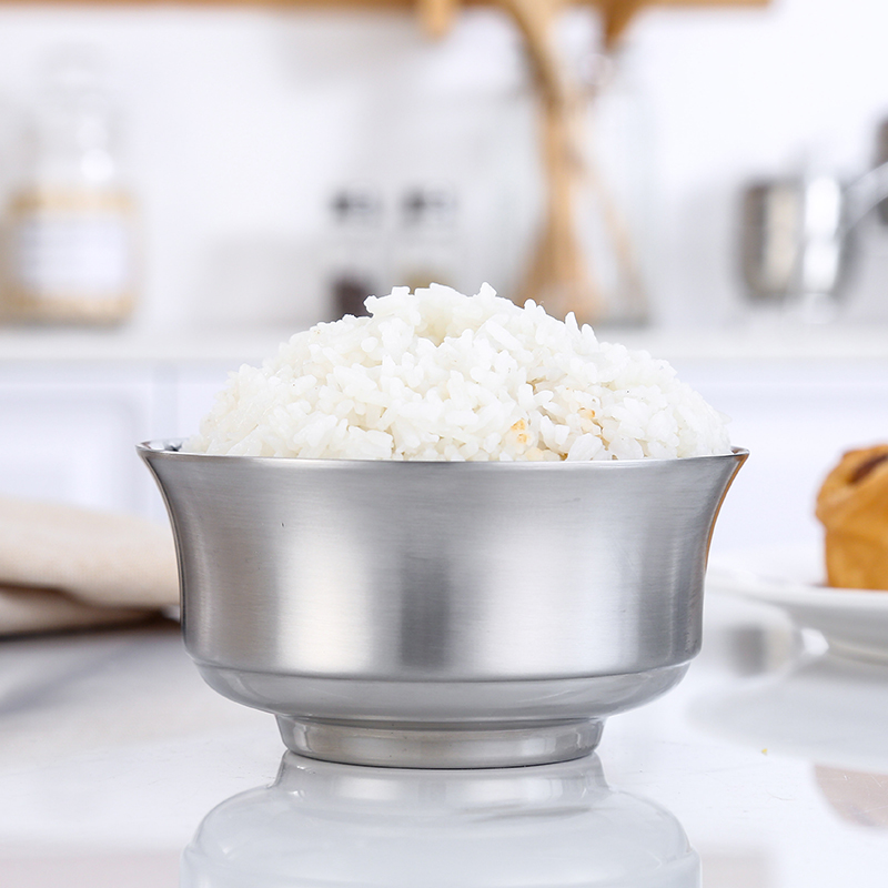 Personalized creative 304 stainless steel anti-scalding double insulation Korean bowl household eating bowl rice bowl lettering soup bowl