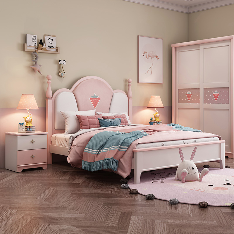 Eurostyle children's bed girl princess bed 1 35m pink girl bed less girl 1 5 small bed single beds small family type