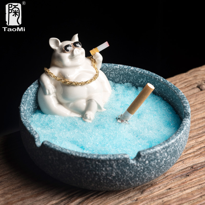 Pottery fans creative animal ashtray household ceramics large capacity anti-fly ash car office smoke cylinder home ornaments