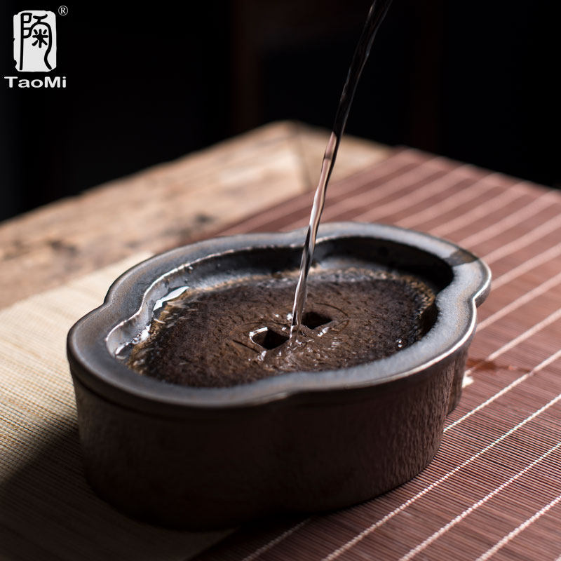 Pottery fan gilt pot supporting pot pad large-capacity water storage dry brewing table rough pottery tea ceremony accessories creative ingot water inlet