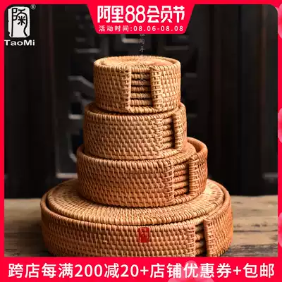 Pottery fan Vietnamese rattan coaster Purple sand pot pad Iron pot handmade solid wood teacup pad set anti-scalding non-slip bowl pad