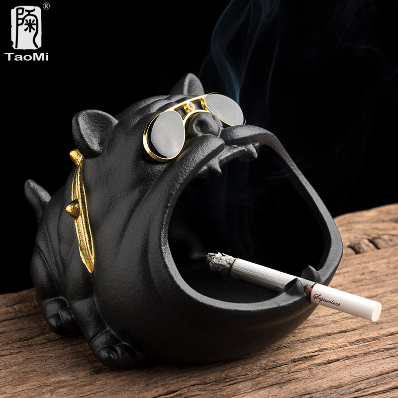 Pottery fans home cartoon dog ashtray cute creative ceramic large smoke cylinder personality trend car windproof fly ash