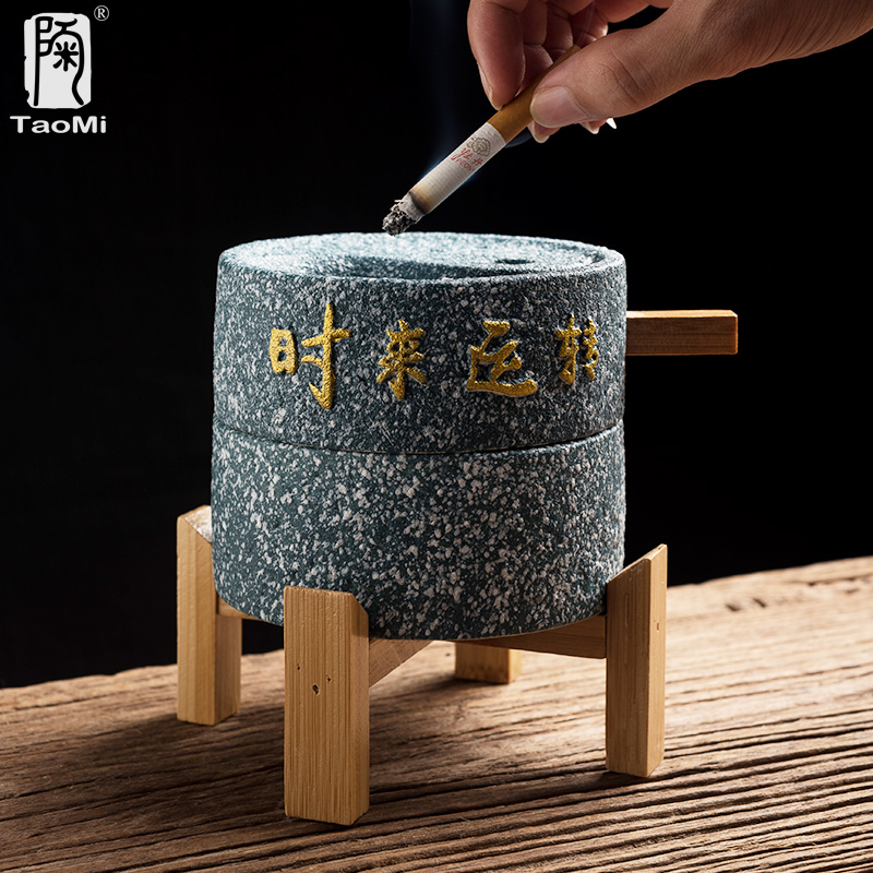 Tao Fans Creative Stone Grinding of Ashtray Ceramic Home Large Capacity Anti-Fly Ash Personality On-board Frosted Tobacco Cylinder Pendulum