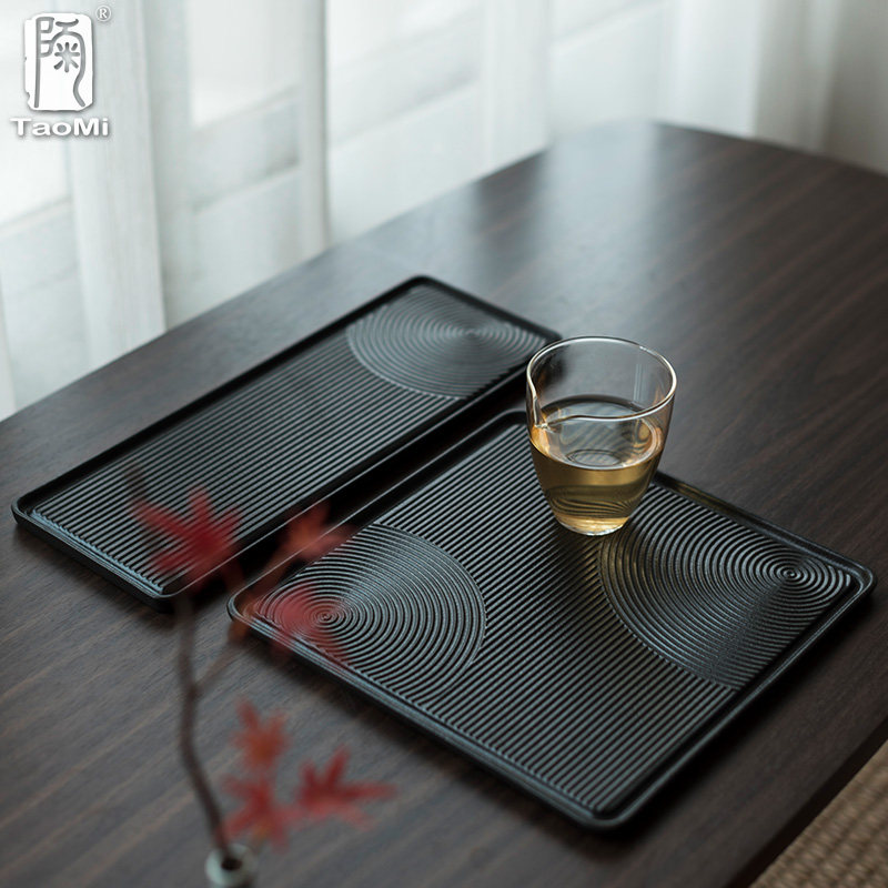 Tao Memes Quadripartite Small Tea Tray Day Style Dry Landscape Dry Bubble Pan Coarse Pottery Black Sand Pan Tea Dauf Tea Dish Tea Tray Water Storage