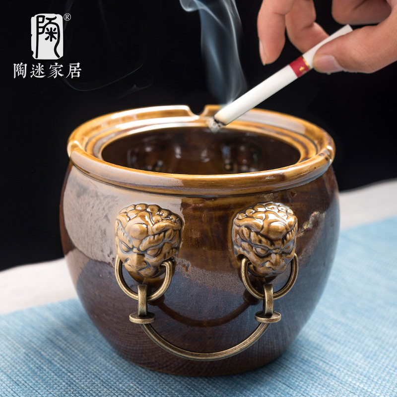 Pottery fans zhao cai forbidden city cylinder cornucopia ashtray home living room car ceramic personality ornament creative smoke cylinder