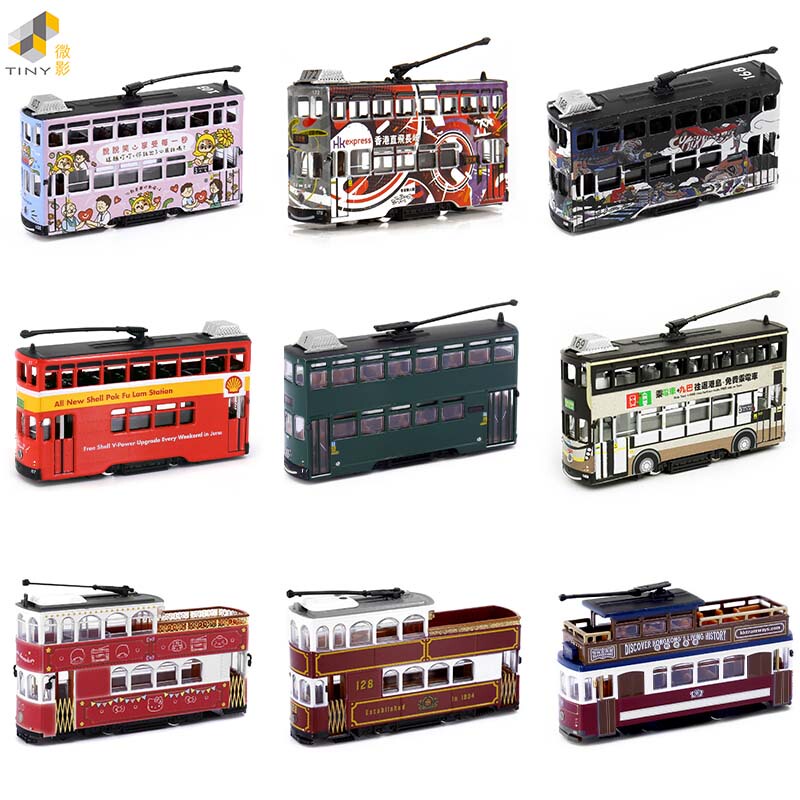 Tiny Microscale 1/120 Hong Kong Tram Series Ding Ding Car Double-Decker Tour Bus Alloy Model