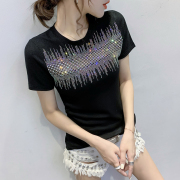 khoan nóng ngắn tay phụ nữ t-shirt 2020 mùa hè sợi ròng mới khâu thường trên dưới rỗng nửa sleeveT t-shirt thủy triều