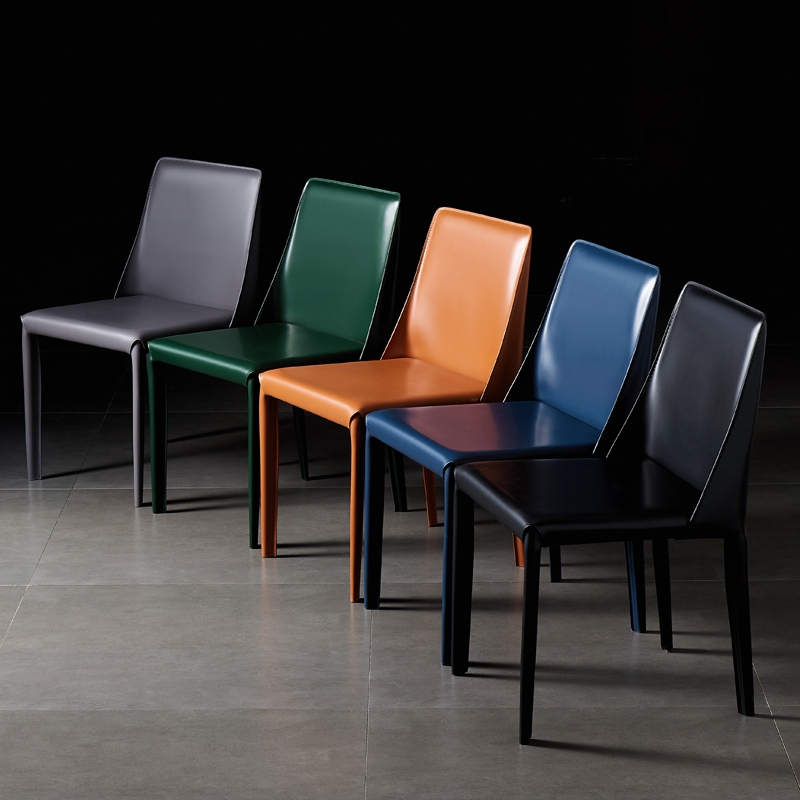 Dining Chair Home Nordic Light Lavish Saddle Leather Chair Modern Craft Wind Chair Hotel Dining Chair Soft Bag Backrest Chair