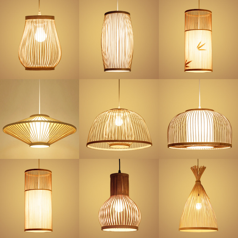 Day Style Chandeliers Chinese Zen-style Bamboo Woven Tea Room Dining Room Dining Room Light Balcony Tatami Lamp Bamboo Art Fire Pot Shop Table Chandeliers