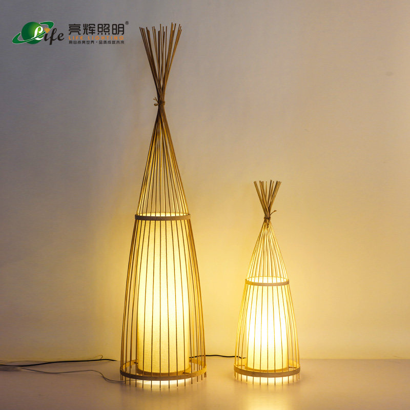 Day-of-the-floor lamp Zen Bamboo Weaving Living Room Bookroom bedroom Creative Southeast Asian Chinese Hotel Guest House Bamboo Art Lamps