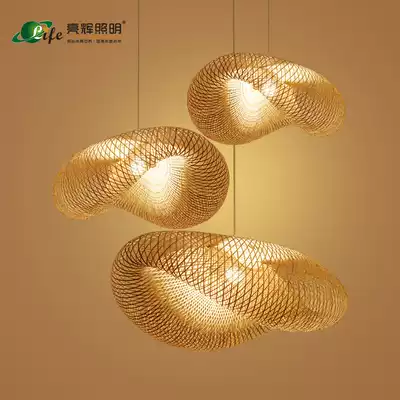 New Chinese bamboo woven living room chandelier retro dining room bedroom Zen Japanese tea room creative designer lamps