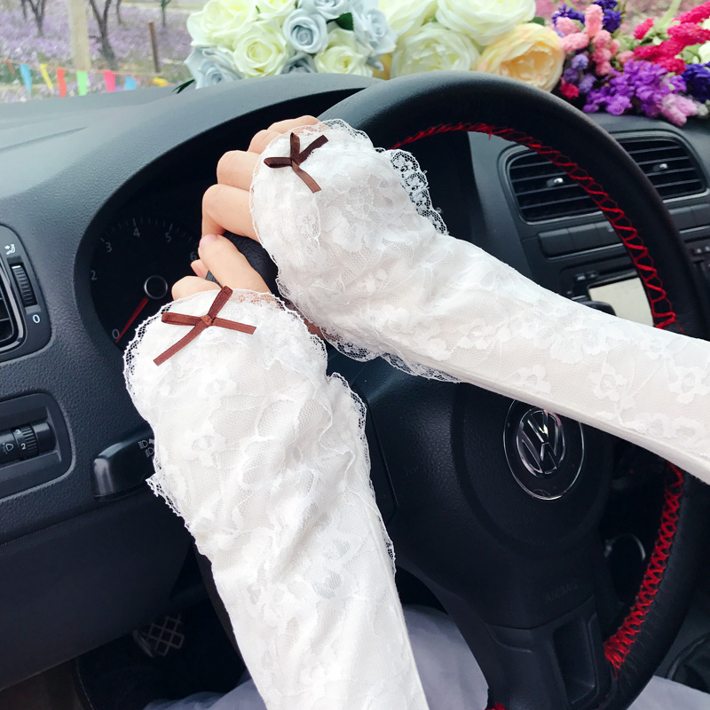 Sunscreen arm sleeve sleeves women summer gloves long thin sleeves sleeves lace anti UV ice silk Driving bike fashion