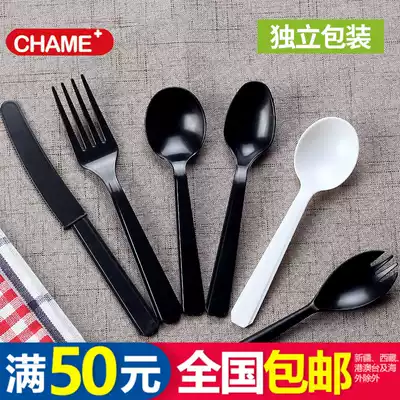 Chuangmei disposable long-handled plastic knife, fork and spoon Western fast food spoon Fruit fork delivery children's soup spoon 100