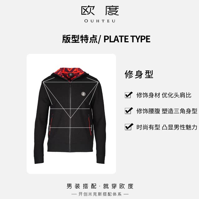 OUHTEU/OUDU sweater hooded sweater cardigan sheep wool men's fashion slim fit autumn black 4623