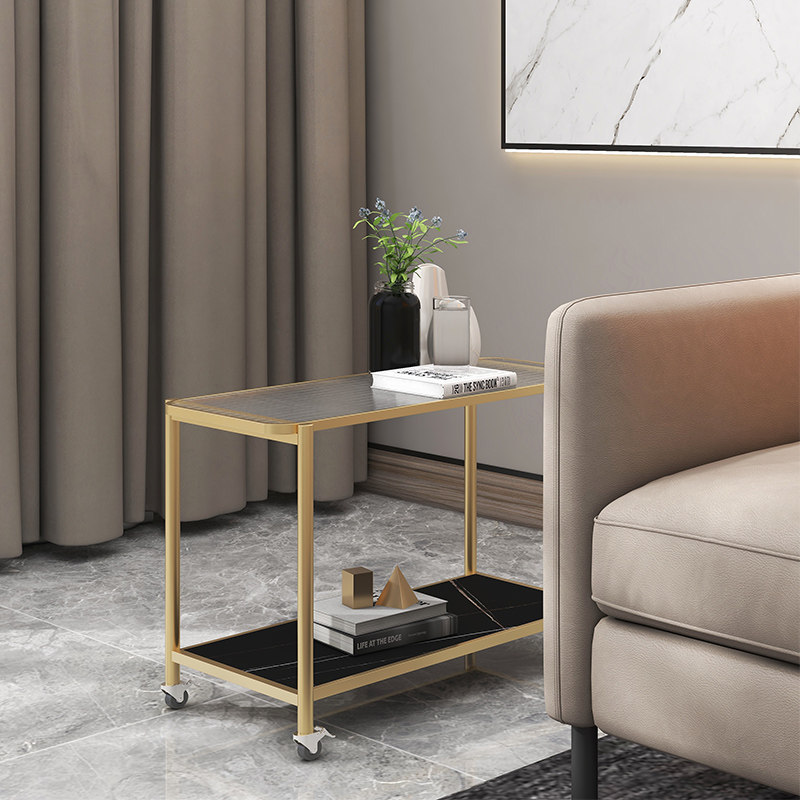 Light luxury sofa side table movable small coffee table with wheels living room trolley dining side several cabinets bed Changhong tempered glass
