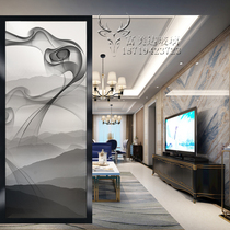 New Chinese color painting introductory frosted light transparent art glass partition screen living room entrance ink abstract landscape painting